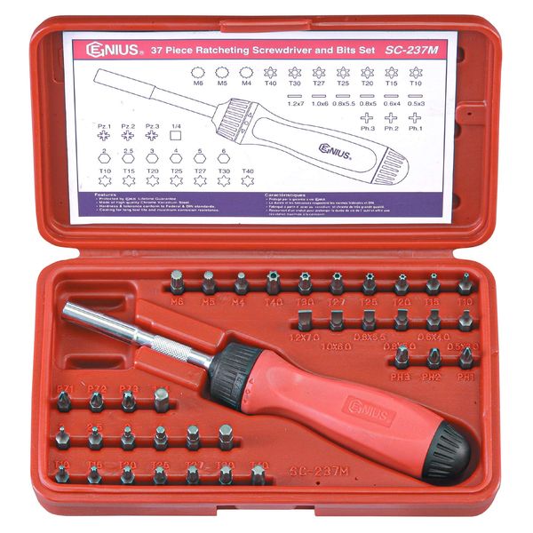 Genius Tools 37PC Ratcheting Screwdriver & Bit Set - SC-237M