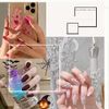 Inilbran Coffin Press on Nails Matte Blue Glue on Nails Medium Long Coffin Fake Nails French Ballerina Stick on Nails Blue Fingernails Solid Color Full Cover Acrylic Nails for Women and Girls 24Pcs