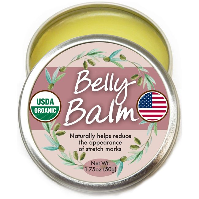 Organic Belly Balm - Natural, Made in USA, & USDA Certified Stretch Mark Cream to Moisturize, Protect, & Heal Skin Before & After Arrival