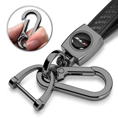 iPick Image for Chevrolet Camaro ZL1 Real Black Carbon Fiber Strap Gunmetal Black Hook Key Chain Keychain, Official Licensed