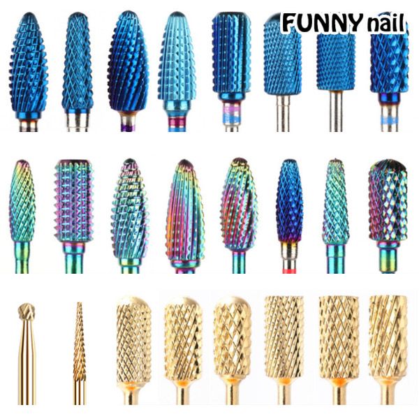 [Funny Nail] Tungsten Nail Drill Bit 28 Types Professional Nail Drill Bit Blue Rainbow Gold