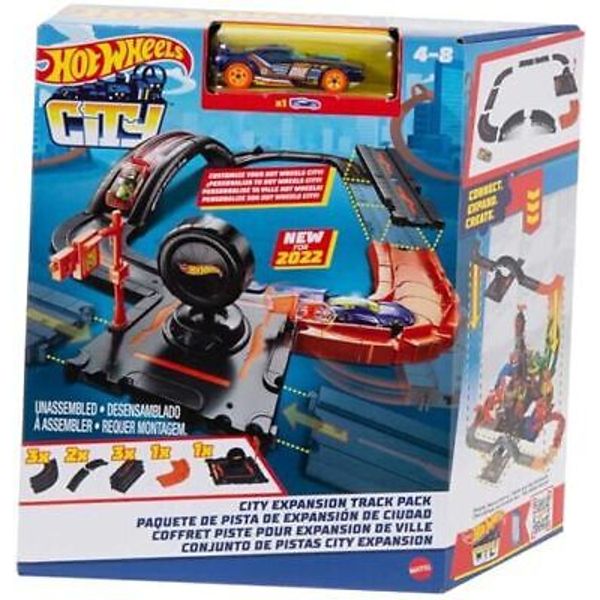 Pack, 10 Track-Building Parts with City Square, Bridge & Toy Car Track Set