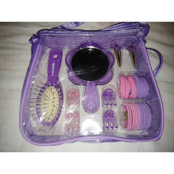 3 NEW Conair Smash purple girls hair style kits brush mirror headbands clip bag