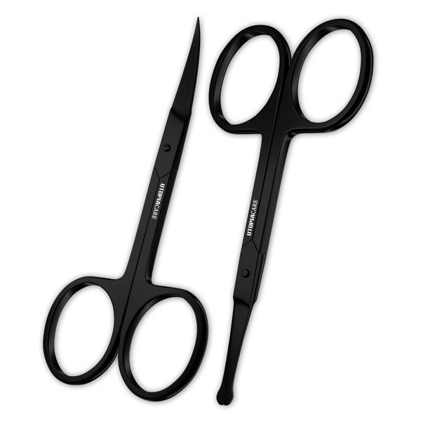 Utopia Care Curved and Rounded Facial Hair Scissors for Men - Mustache, Nose, Beard, Eyebrows, Eyelashes, and Ear Hair Cutting Scissors - Professional Stainless Steel Trimming Scissors - Black