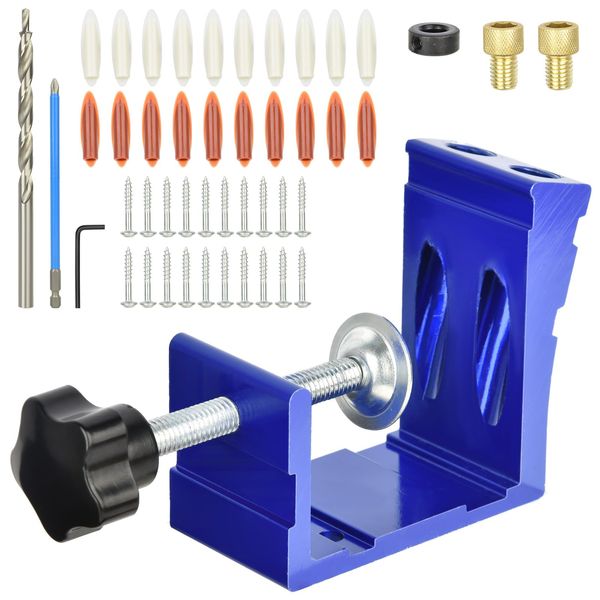 Pocket Hole Screw Jig Kit, 45PCS 15 Degree Pocket Hole Jig, Woodworking Punch Locator Tool for Wood Planks, Wooden Furniture