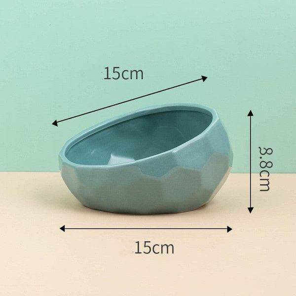 Elegant Ceramic Pet Bowl With Oblique Mouth - Blue