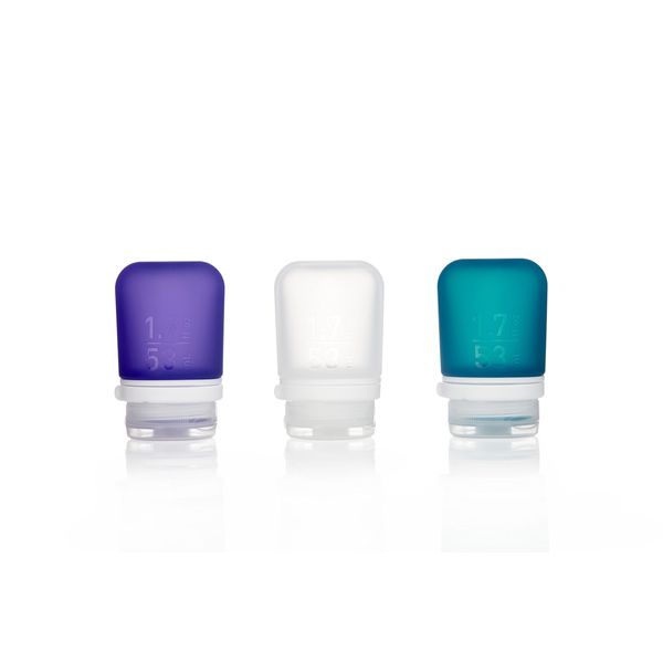 humangear GoToob+ 3-Pack (Small) | Refillable Silicone Travel Bottle | Locking Lid | Food-Safe Material, Clear/Purple/Teal, Small (1.7 fl.oz; 53ml)