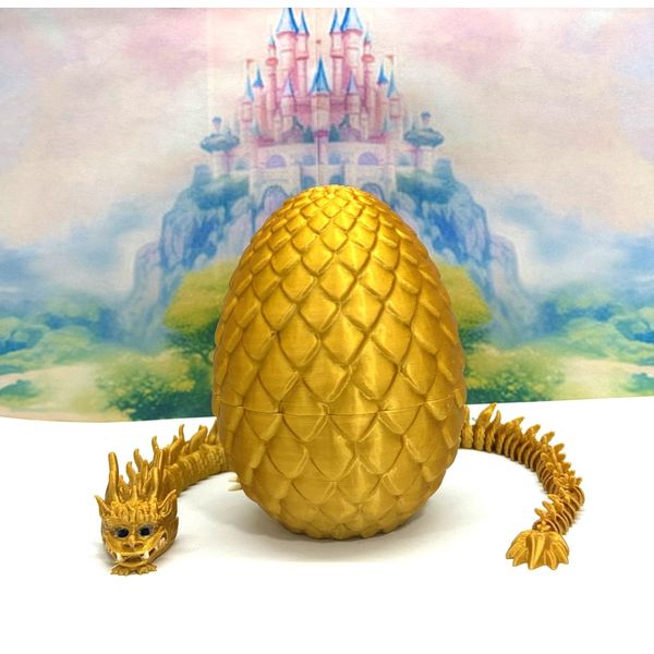 13" 3D Printed Dragon with Dragon Egg, Articulated Dragon, Gold Imperial Dragon, Dragon Fidget Toy, Home Office Decor Executive Desk Toy ID002-GOLD