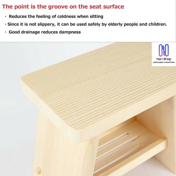 Japan Bath Chair seat groove Natural Wooden Stool Onsen Hot spa spring Size:L