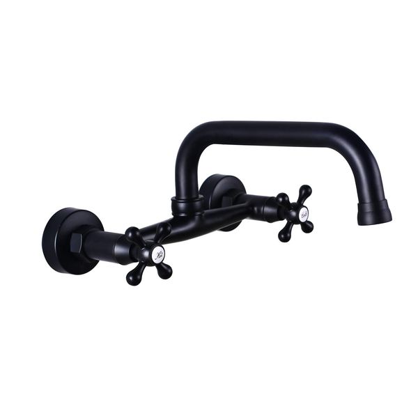 Wall Mount Kitchen Faucet 8 Inch Center 9 Inch Spout Reach 2 Cross Handle Matte Black Victorian Kitchen Sink Faucets