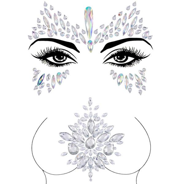 Chicque Rhinestone Face Jewels Mermaid Face Gems Festival Body Jewelry Crystal Party Temporary Stickers for Women and Girls 2PCS