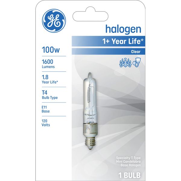 GE Halogen Light Bulb, Specialty T Type Light Bulb, 100 Watt, Clear Finish, Candelabra Base (1 Pack)