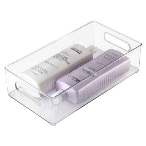 iDesign Stackable Bathroom Storage Bin with Handles for Makeup and Accessories, Clear, Made in USA