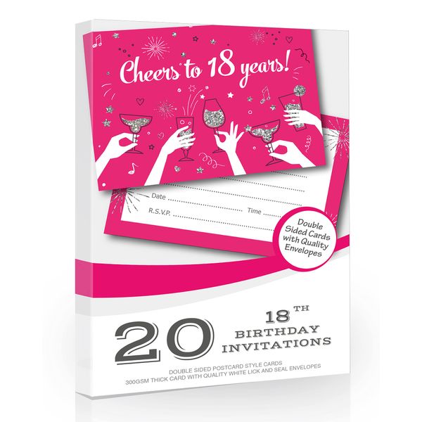 Olivia Samuel 20 x 18th Birthday Party Invitations from Cheers to 18 years - Ladies ready to write invites with envelopes