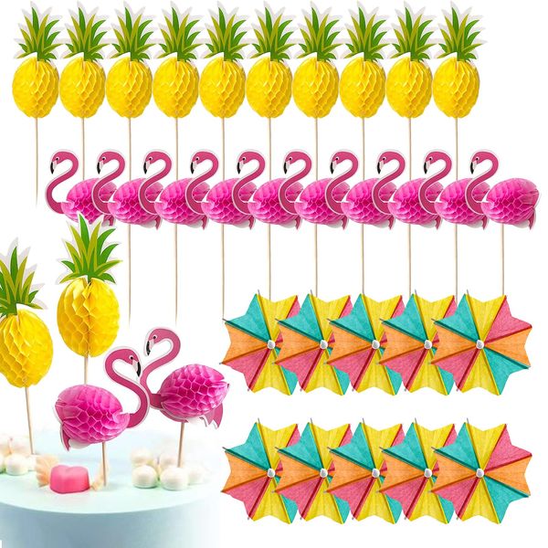 Zasjon Cocktail Party Decorations, 30 Pcs Paper Umbrella Sticks Fruit Toppers Cocktail Toppers Flamingo Sticks Umbrella Topper Pineapple Sticks Cocktail Supplies for Cupcake Drinks Decor