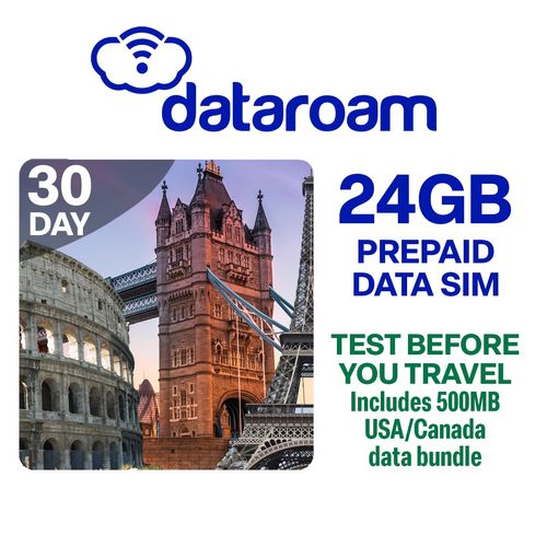 European Data SIM Card (24 GB). Works in 50 Countries Throughout Europe | Valid for 30 Days | Data Only SIM Card | Use VOIP apps Whatsapp and FaceTime for Calls