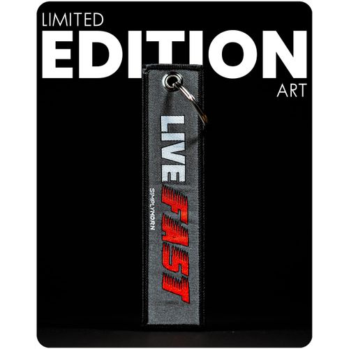 SIMPLYMDRN 2 Pcs Embroidered Keychain Premium Quality Key Tag for Motorcycle, Car, Scooter, ATV, UTV, Cars and Gifts [Live Fast Black]