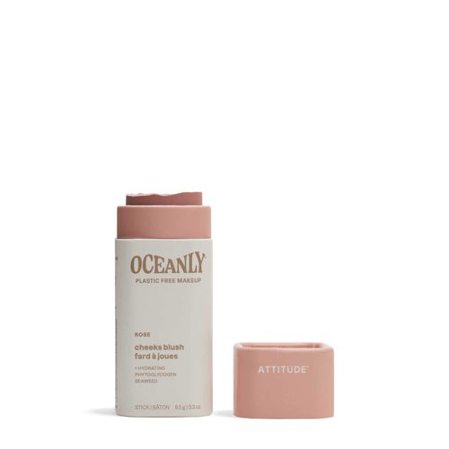 ATTITUDE Oceanly Plastic-Free Lightweight Blush Stick, Titanium Dioxide-Free, EWG Verified, Vegan & Cruelty-free Makeup, Rose, 0.3 Ounces