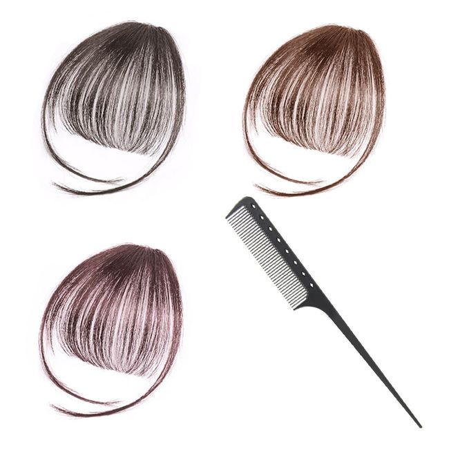 EODKSE Natürliche Echthaar-Fringe in einem Stück mit Kamm - 3er Packung - Clip-In-Pony-Haarteile zur Haarverlängerung an den Schläfen - Perfekt für Frauen