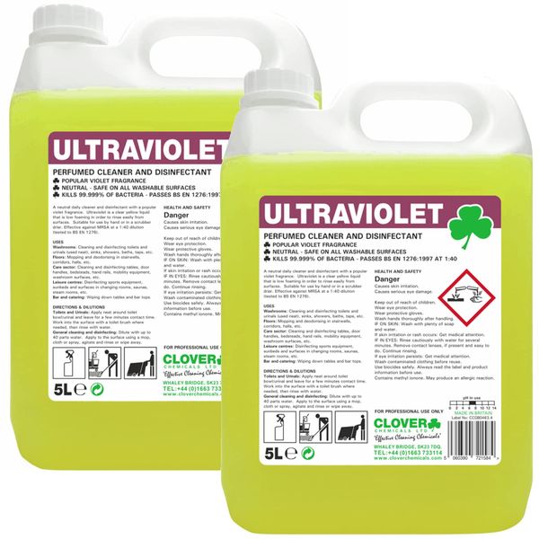 Ultraviolet Perfumed Cleaner & Disinfectant 10L - Cleaning Solution Ideal for Stainless Steel such as Sinks, Taps, Baths, Walls, Doors, Floors, Fittings & Fixtures, Toilets