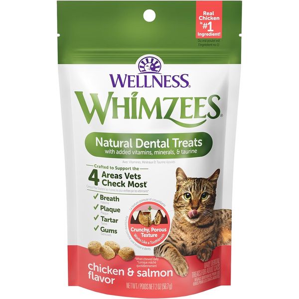 Whimzees Wellness Natural Cat Dental Treats, Chicken & Salmon Flavor, 2 Ounce