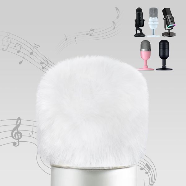 Blue Yeti Pop Filter - Furry Mic Windshield Compatible with Most Mics, Razer Seiren V3 Mini Wind Muff, Fifine AM8 Wind Screen, HyperX SoloCast Pop Filter to reduce noise by YOUSHARES(White)