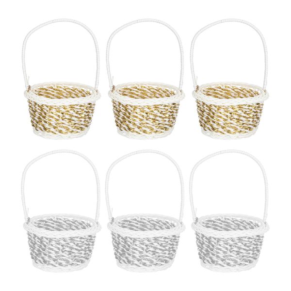 Happyyami 6 Pcs Mini Woven Baskets with Handles Small Wicker Bulk Miniature Baskets Easter Egg Basket for Party Favors