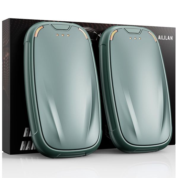 Aililan Hand Warmers Rechargeable 2 Pack, 5200mAh Rechargeable Heater, Portable Pocket Electric Hand Warmer, Reusable Handwarmers, Winter Christmas Hand-Warming Gift for Skiing and Camping, Green