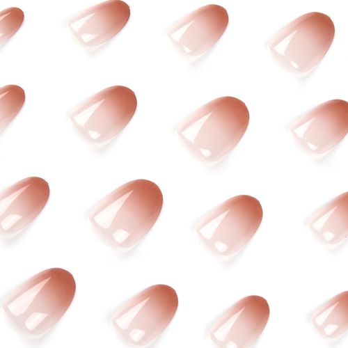 24 Pezzi Unghie Finte Nude Sfumate Corte Mandorla Unghie Artificiali Adesive Press on Nails French Acrilico Copertura Completa Stick sulle Unghie Ovali per Donne e Ragazze Nail Art