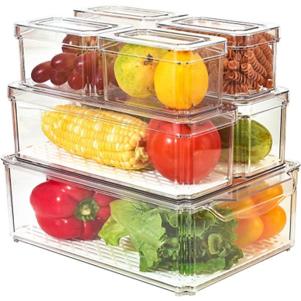 Stackable Refrigerator Organizer Bins with Lids, Fridge Organization and Storage