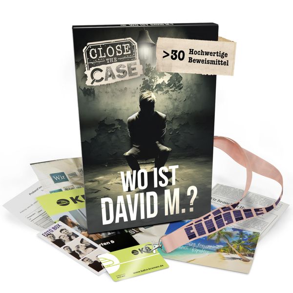 Close The Case: Wo ist David M.? – Spannendes Detektivspiel für Erwachsene mit realistischen Beweisen & packender Story – Rätselspiel für 2-6 Spieler, ab 16 Jahren