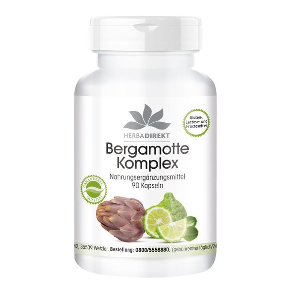 Bergamot Complex - 90 Capsules with Artichoke and Choline - German Pharmacy Quality - Bitter Capsules - high Dosage - Vegan | HERBADIREKT by Warnke Vitalstoffe