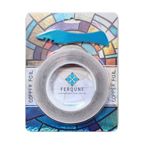 FERQUNE 1/4 Inch Black Backed Copper Foil Foil Tape for Stained Glass, 2 Rolls, 1 Burnisher