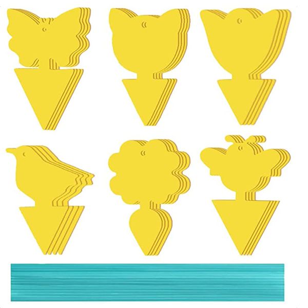 AOT 24 Pcs Yellow Fly Stickers, Dual-Sided Plug-in Fly Traps & Twist Ties, Yellow Fruit Fly Paper Sticky Catcher Protection Plant for Mosquitos, Fungus Gnat, Flying Aphid Multiple Insect