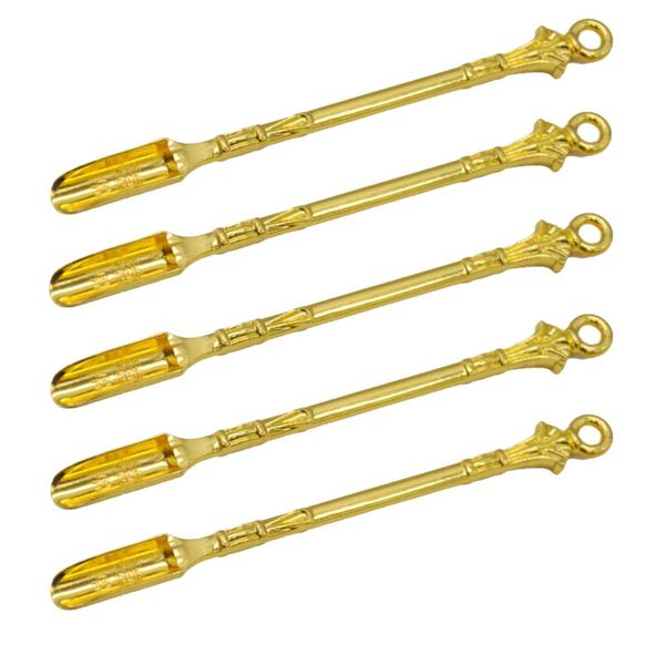5 Pcs Gold Snuff Spoon Mini Tea Spoon Medicine Spoon,Gorgeous Pendants Necklace for Filling Vials with Medicine Dab, Salts, Herbs, Wax, Oil, Sand
