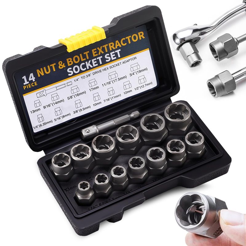 14 PCS Bolt Extractor Set, Impact Bolt & Stripped Lug Nut Stud ...