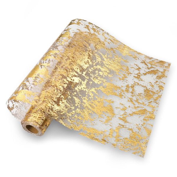 Hejo Gold Table Runner,10Mx28cm Gold Metallic Table Runners Gold Foil Cloth Gift DIY Wrapping Ribbon Ideal for Dinner Party Wedding Birthday Christmas Table Decoration