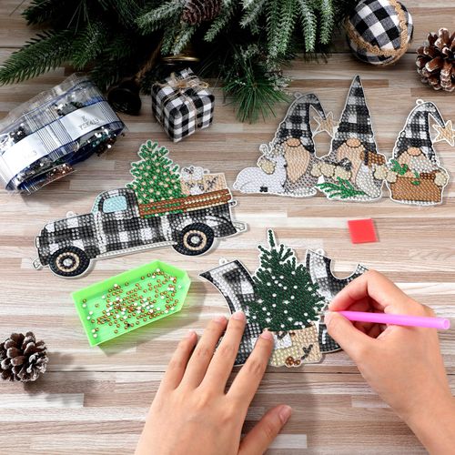 Memorywuu 3 Pcs 4th of July Diamond Art Kits Patriotic Memorial Day Diamond Painting Door Signs Red White Blue Gnome Truck Door Decor Independence Day DIY Craft for Adults Kids Beginner(Plaid)