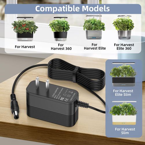 Power Cord for Aerogarden Harvest Elite 360 Slime Series All Modes, 12V Adapter for Aerogarden Harvest Power Supply Part# 6wwpc01