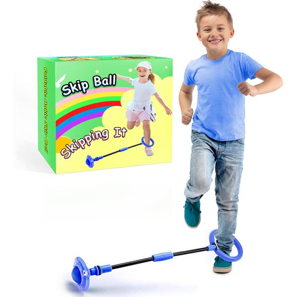 SIERLIKY Skip Ball for Kids, Foldable Ankle Skip Ball Colorful Light Flashing Jumping Ring, Fitness Jump Rope Sports Swing Ball, for Children Adults Boys Girls Toy (Blue)