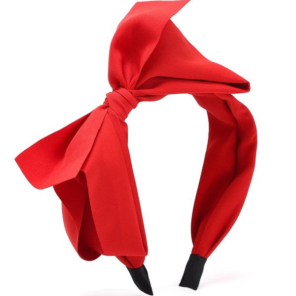 Bow Headbands for Women, WantGor Big Bowknot Hair Hoop Women Knotted Wide Turban Headbands Hair Band Bows Hair Accessories (Red)