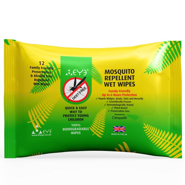 THEYE Mosquito Repellent Wipes - 100% Natural & Plant Based, Free of Deet, Alcohol & Harmful Chemicals - Up to 6 Hours Insect Repellent Protection - For Sensitive Skin