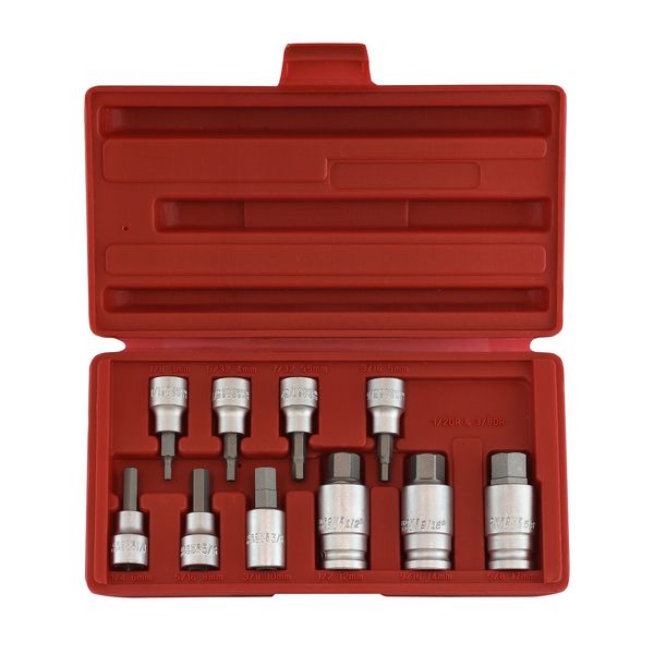 10pc 3/8" & 1/2" Drive Hex Key Allen Head (METRIC) Socket Bit Set 3-17 MM