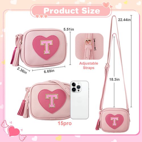 Birthday Gifts for 2 3 4 5 6 7 8 9 10 Year Old Girl,Cute Little Girl Purse Toddler Purse for Kids Wallet,Small Initial Shoulder Crossbody Bag,Personalized Christmas Gift for Daughter Baby(Pink,T)