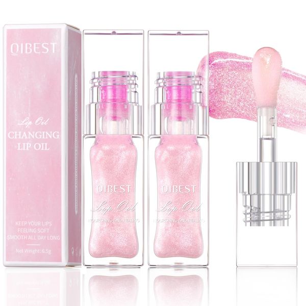 Magic Color Changing Lip Oil V2, Hydrating Lip Glow Oil, Clear to Pink, Color Change Effect, Moisturizing Transparent Plumping Lip Oil Tinted for Lip Care and Dry Lips