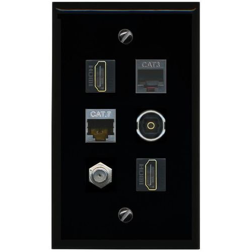 RiteAV CAT7 Coax 2 HDMI Phone TOSLINK Flat/Solid Wall Plate [Black]