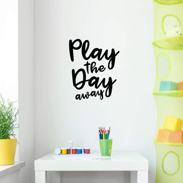 Vinyl Wall Art Decal - Play The Day Away - 23" x 19" - Modern Motivational Educational Quote Sticker for Teen Bedroom Home Closet Kids Room Work Office School Classroom Nursery Decor