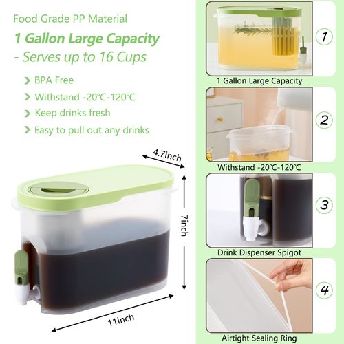 PARBEE 1 Gallon Cold Brew Coffee Maker, Iced Coffee Maker with Ultra Fine Stainless Steel Mesh Filter and Spigot, Cold Brew Pitcher & Tea Infuser, Lemonade Drink Dispenser with Infuser