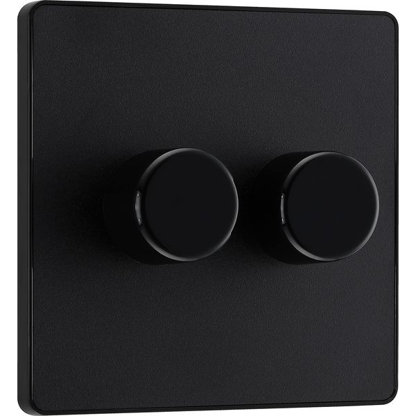 BG Electrical Intelligent Double Wall Dimmer Switch, 2 Way, Screwless Front Plate, Evolve, Matt Black, 200W, PCDMB82B