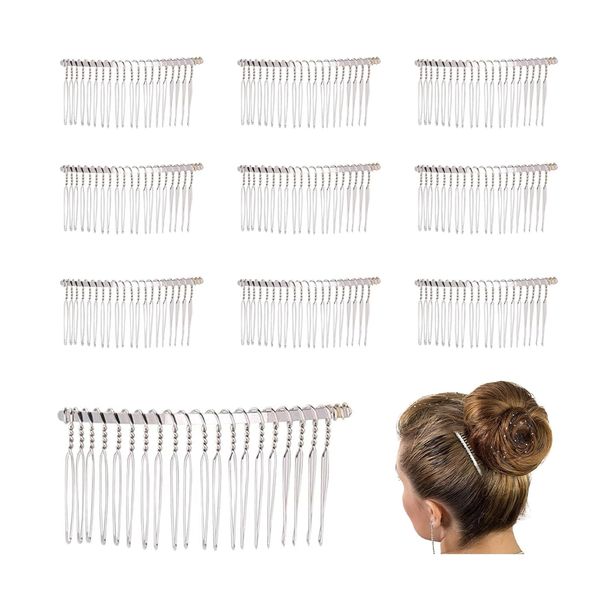 YAFIYGI 10 Pieces Bridal Veil Comb Silver Hair Comb Bridal Hair Comb Metal Hair Combs for Women Wedding Veil Comb 20 Teeth Bridal Hair Comb Decorative Hair Clips for Fine Hair White K